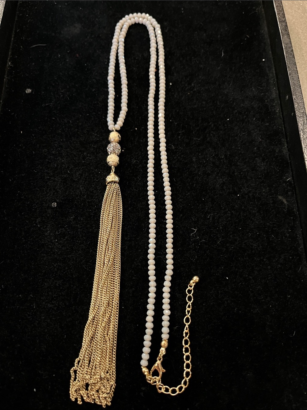 Vintage 20” Tassel Necklace | Faceted Czech Glass Beads | Crystal Accent